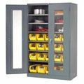 Global Equipment Locking Storage Cabinet Clear Door 48x24x78, 20 YL Bin, 6 Shelf Assembled 239387